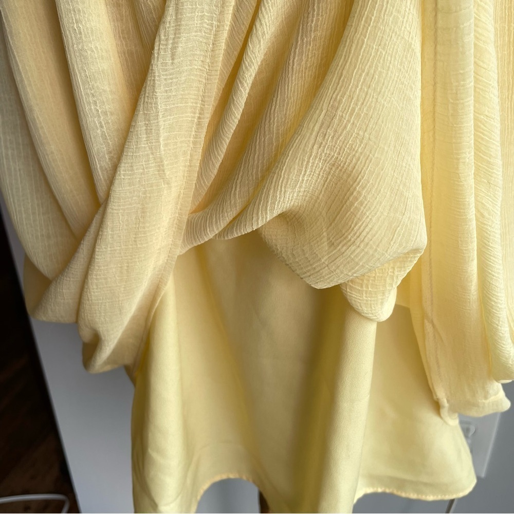 Lemon Yellow Chiffon Dress Sz M High Neck Knee Length Sleeveless Summer Casual - Picture 11 of 11